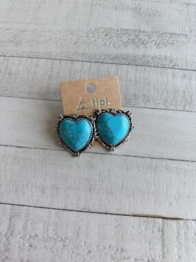 Tipi Turquoise Heart Stud Earrings - Bright Blue Silver-Tone